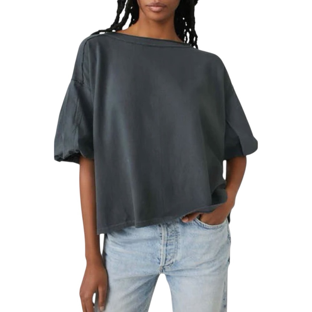 Free People We The Free Blossom Tee Blouse Top‎ Puff Sleeve Cotton L 281793